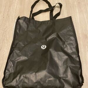 Lululemon Reusable Shopping Tote Bag Black White Large Logo Snap Closure